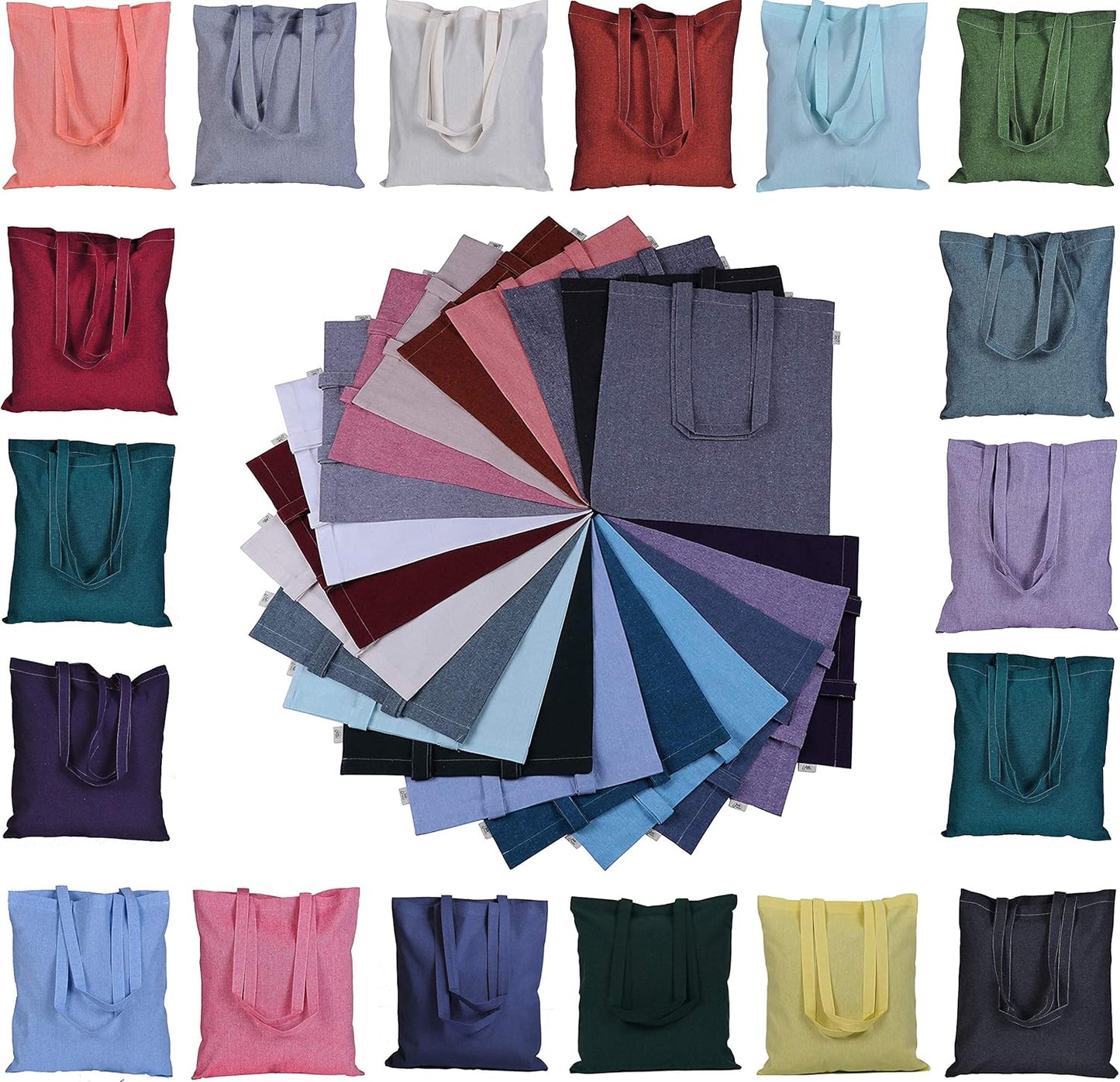 15 X 16 Inch with Long Handle ASSORTED COLORS 5.5 Oz 100% Cotton Canvas Tote Bags Ecofriendly Super Strong Great Choice for Schools Promotion MADE in INDIA (5 Pack)]