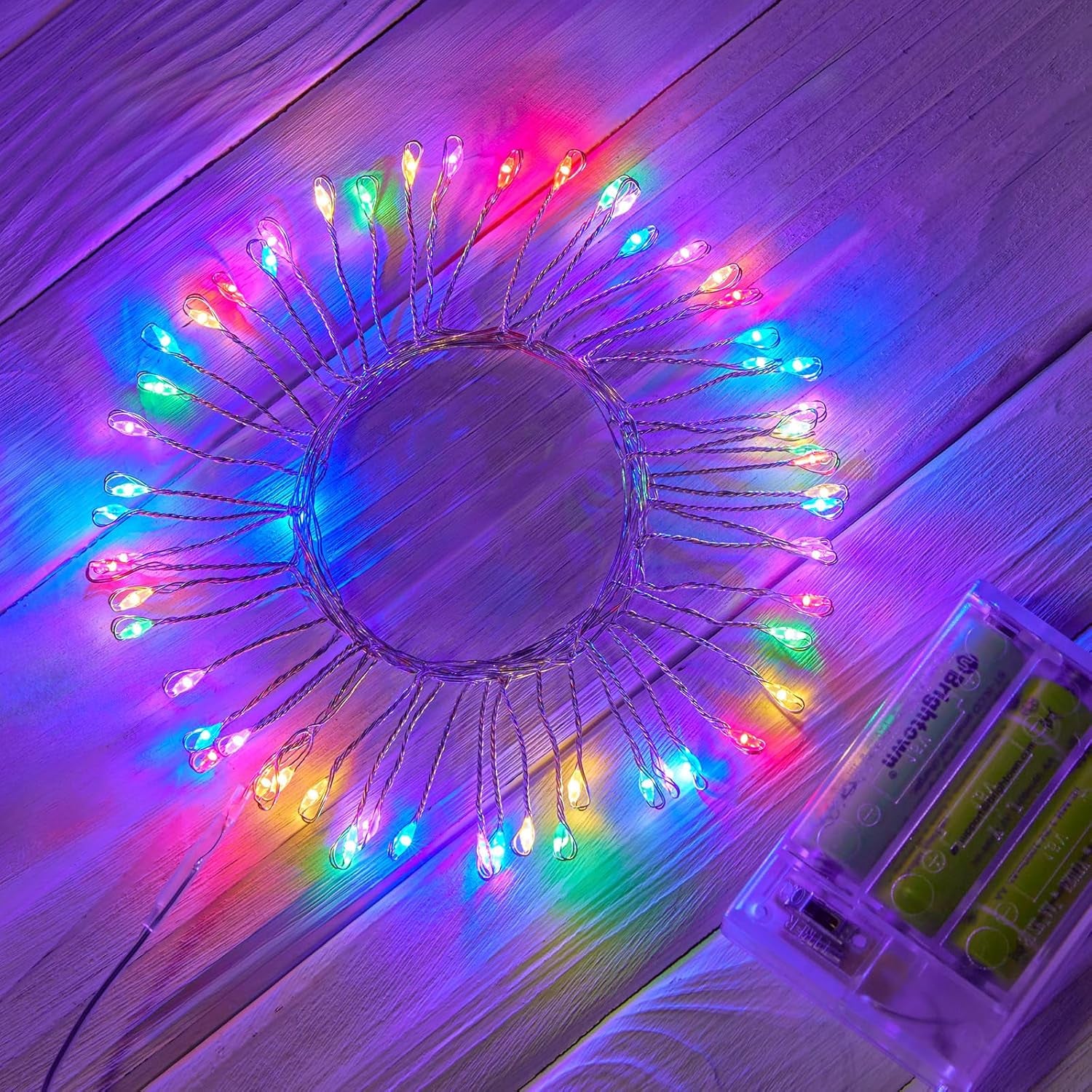 Outdoor Fairy Firecracker Lights Battery Operated, 5 Feet 60 Leds Twinkle String Lights with Remote, 2 Pack Starry Lights for DIY Wreath Wedding Party Bedroom Mason Jar Holiday Christmas, Pure White