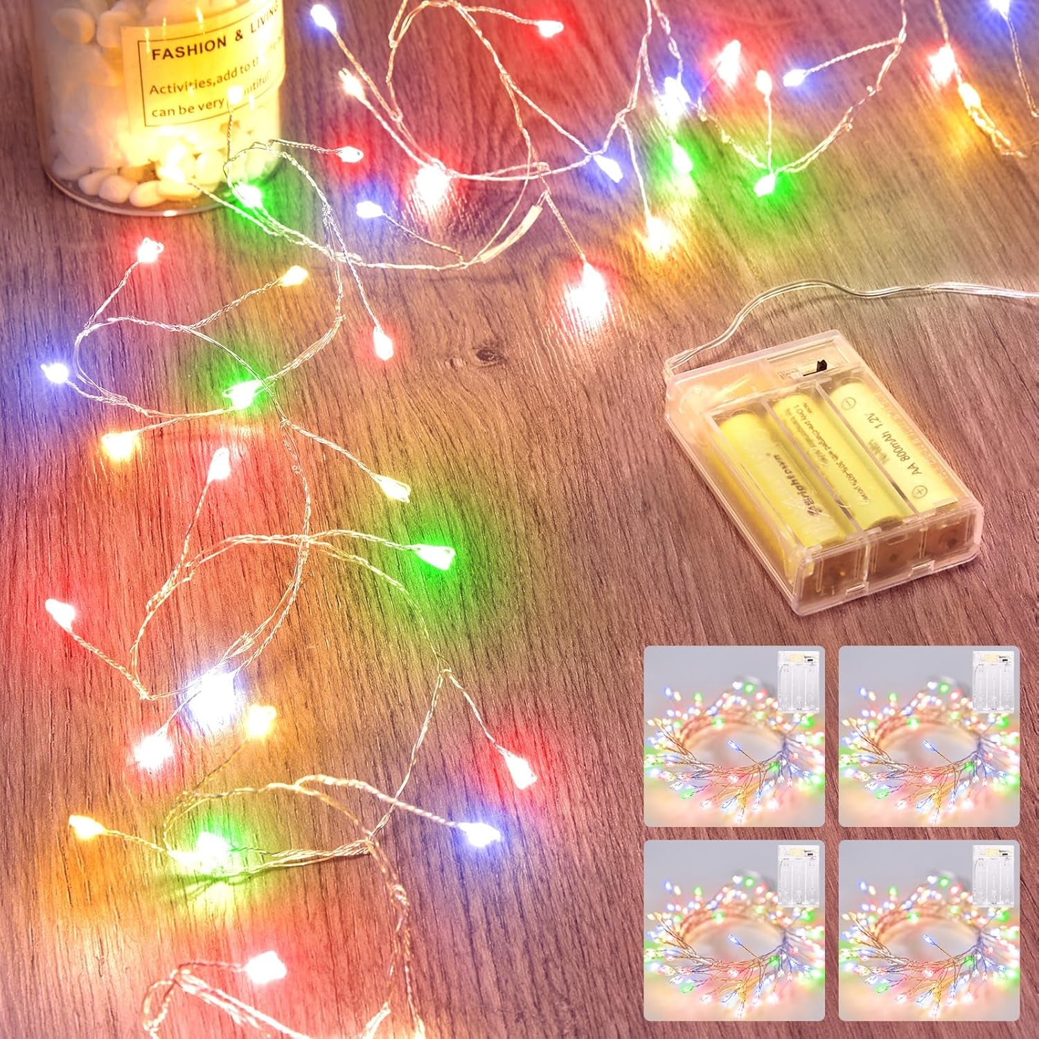 Outdoor Fairy Firecracker Lights Battery Operated, 5 Feet 60 Leds Twinkle String Lights with Remote, 2 Pack Starry Lights for DIY Wreath Wedding Party Bedroom Mason Jar Holiday Christmas, Pure White