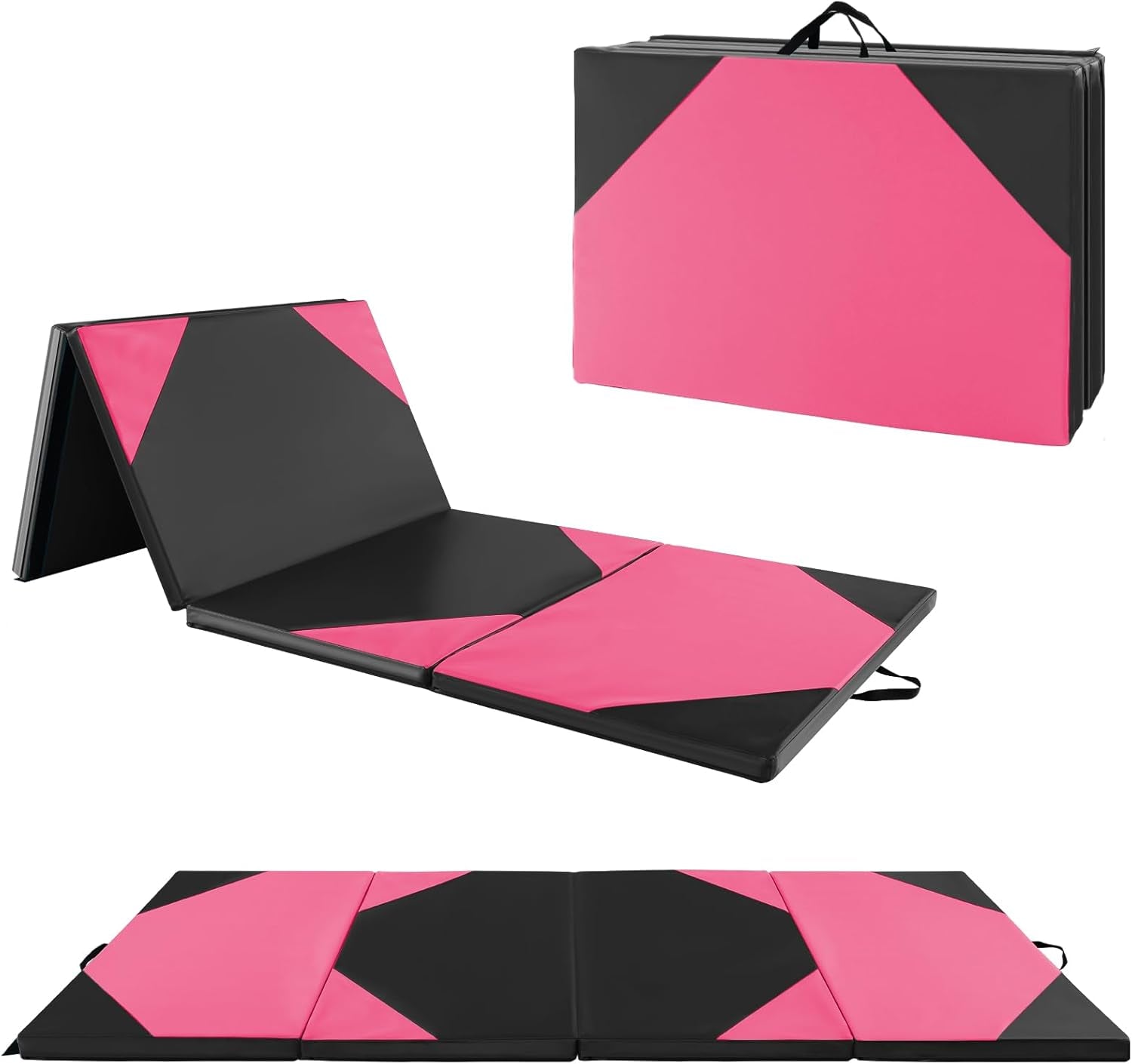 4'X10'X 2" Gymnastics Mat, 4-Panel Folding Aerobics Exercise Mat W/Hook & Loop Fastener, Carrying Handle, Portable Tumbling Mat for Stretching Yoga Cheerleading Martial Arts