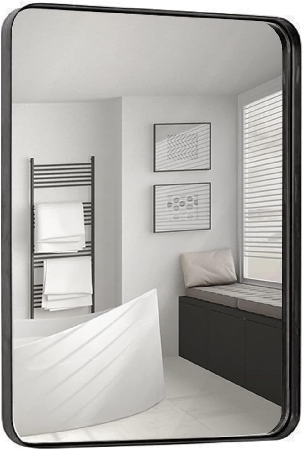 22X30 Inch Metal Bronze Frame Mirror for Bathroom | Brushed Rectangular Rounded Corner Vanity | 2" Deep Set Design Large Wall Mirrors Decorative | Hangs Horizontal and Vertical