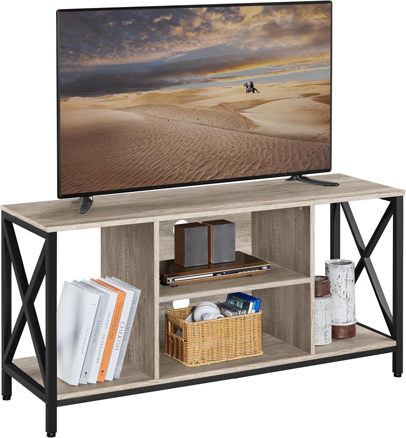 TV Stand for Tvs up to 65 Inches, Console Table with Shelves, Farmhouse Media Entertainment Center for Living Room, Rustic Brown