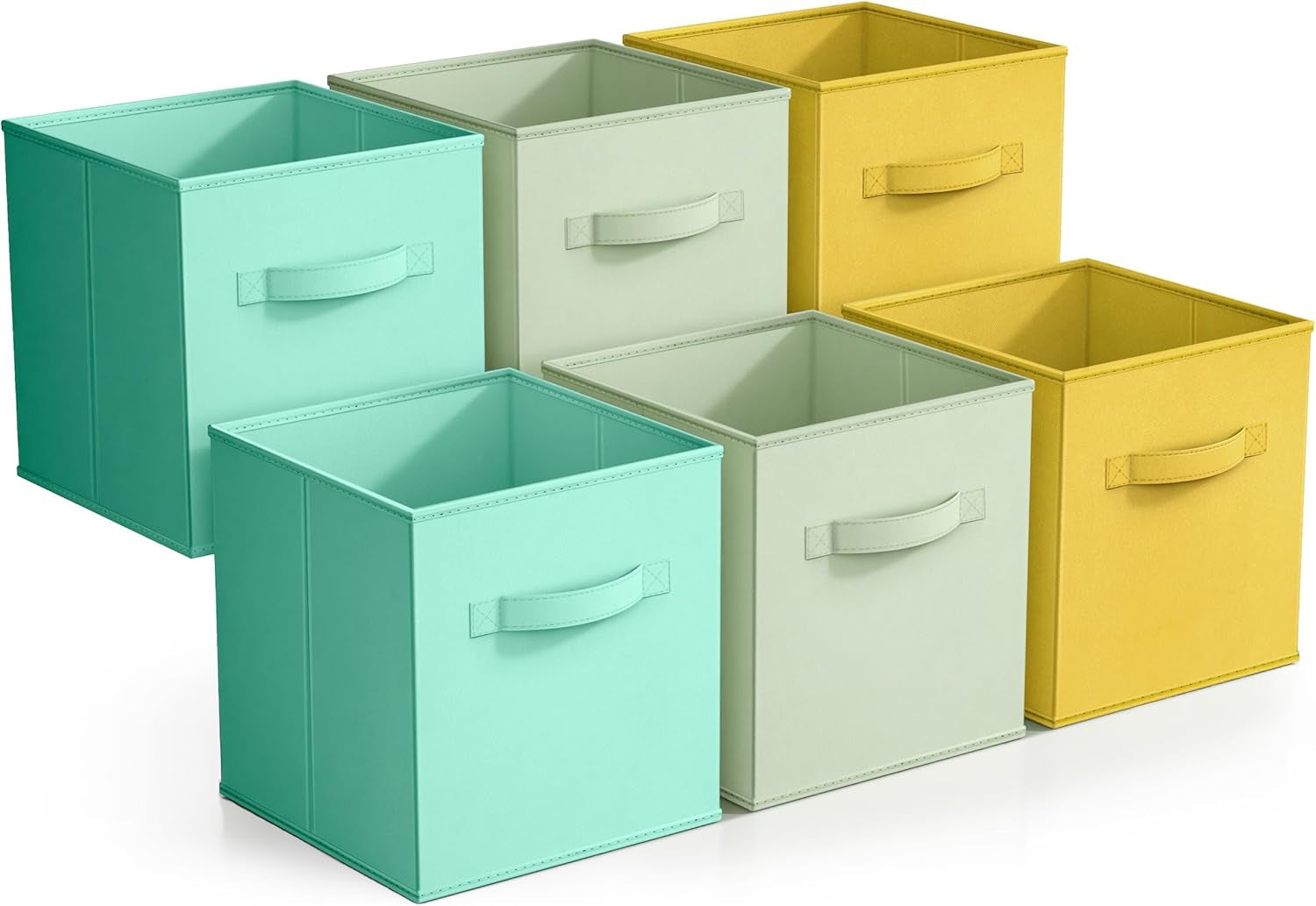 Storage Cubes - 11" Foldable Storage Bins with Handle for Nursery, Playroom, Closet Organizers and Storage - 6 Fabric Shelf Basket for Toys, Books, Clothes - Yellow Navy & Red Storage Bins