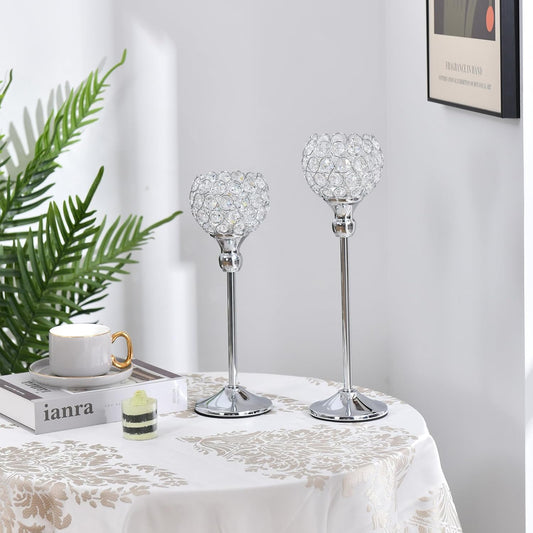8Packs Candle Holders Bulk Silver Centerpiece Table Decorations,Metal Crystal Candlestick Holders for Wedding Table Party Church Modern Decorative