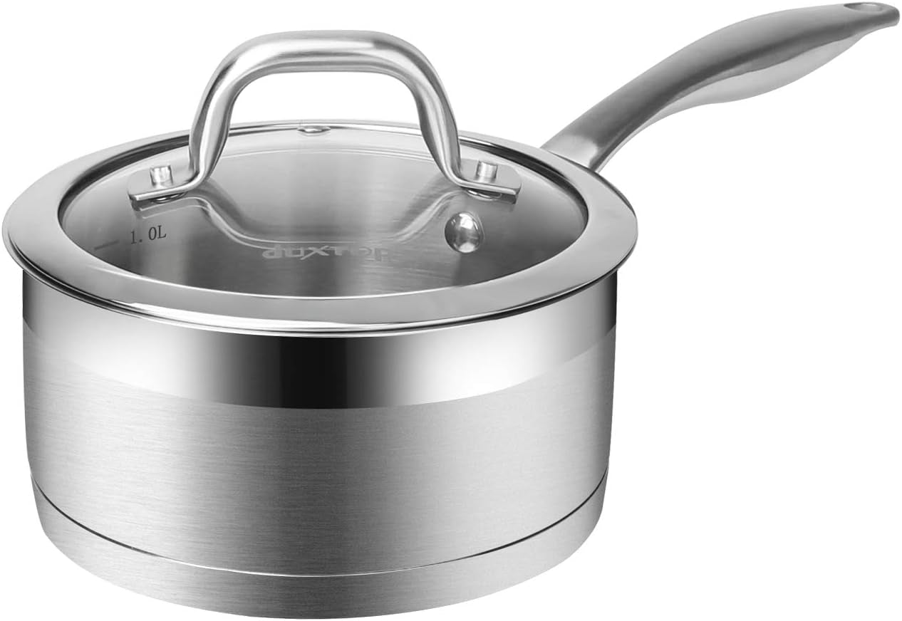 Professional Stainless Steel Sauce Pan with Lid, Kitchen Cookware, Induction Pot with Impact-Bonded Base Technology, 2.5 Quart