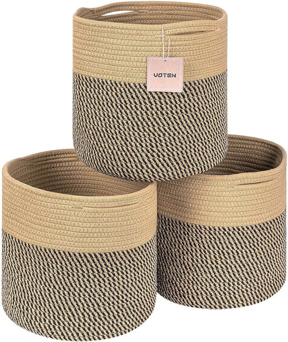 Woven Cotton Rope round 11X11X11'' Storage Cubes Baskets Bins Organizer, 3-Tone Gray, 3-Pack