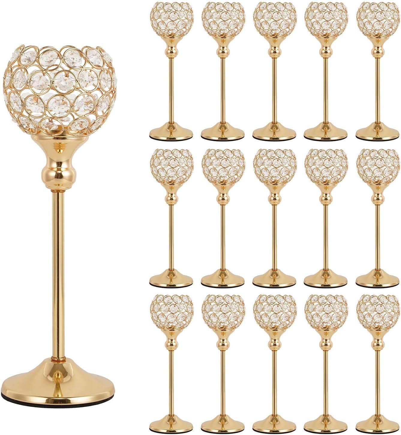 8Packs Candle Holders Bulk Silver Centerpiece Table Decorations,Metal Crystal Candlestick Holders for Wedding Table Party Church Modern Decorative