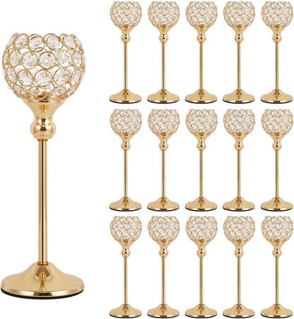 8Packs Candle Holders Bulk Silver Centerpiece Table Decorations,Metal Crystal Candlestick Holders for Wedding Table Party Church Modern Decorative