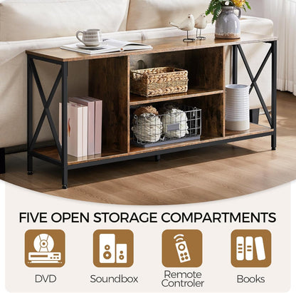 TV Stand for Tvs up to 65 Inches, Console Table with Shelves, Farmhouse Media Entertainment Center for Living Room, Rustic Brown