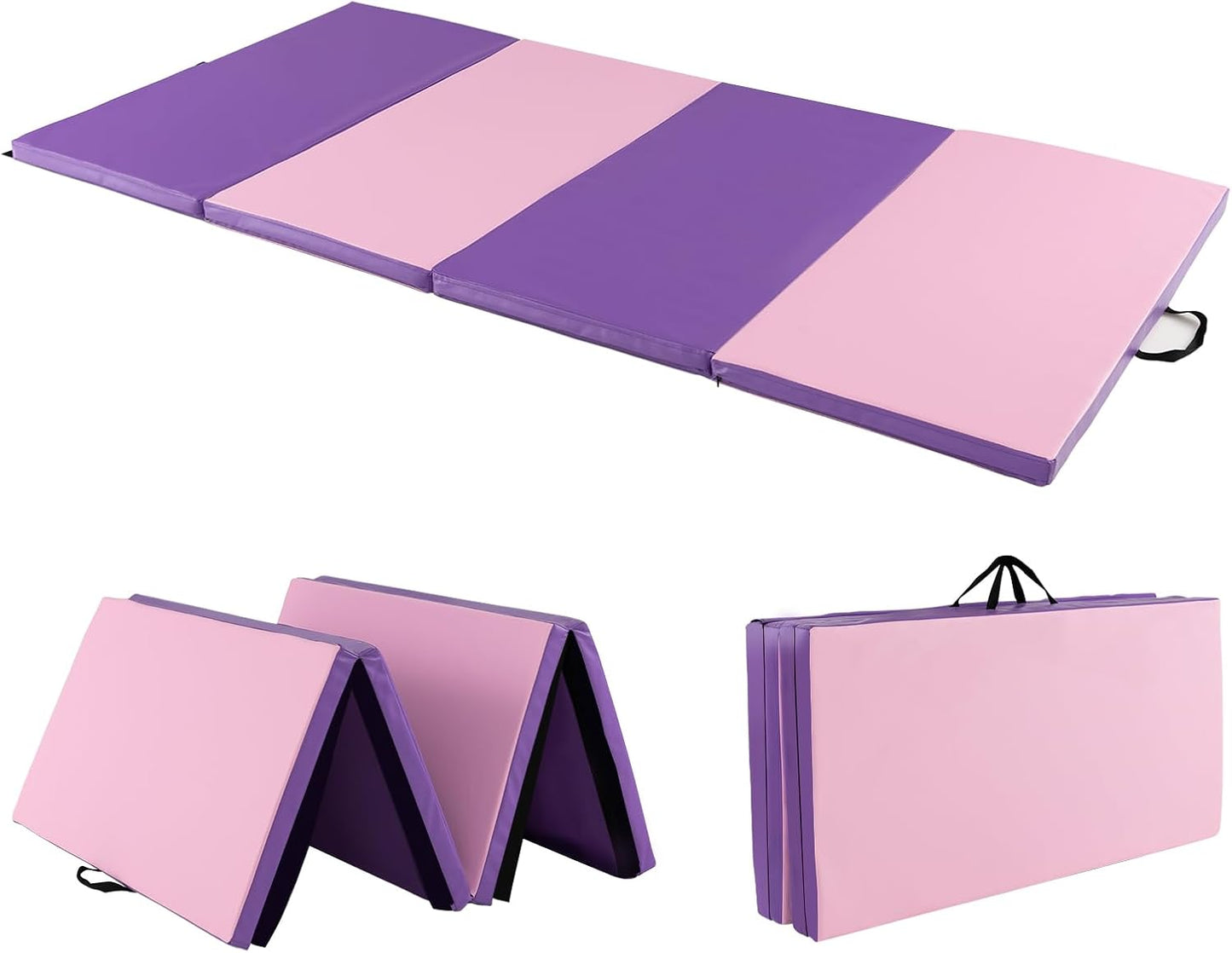 4'X8' Gymnastics Mat, 2" Thick Folding Tumbling Mat with Carrying Handles, Foldable Gym Mat with Hook and Loop Fastener, Cheer Mats for Kids Adults Home Exercise Aerobics Fitness