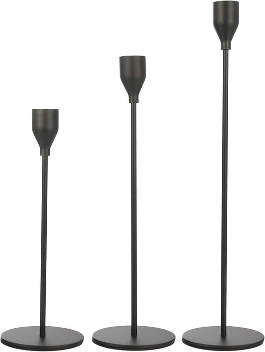 Set of 3 Black Candlestick Holders - Decorative Taper Candle Holders for Home Decor, Wedding, Dining, Party, Anniversary