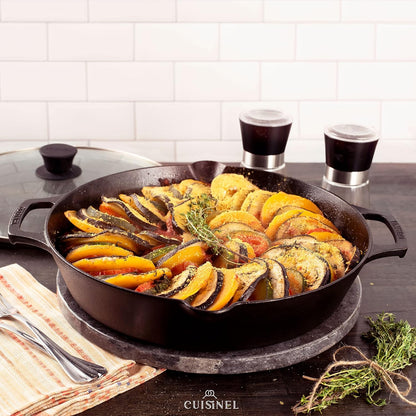 Cast Iron Skillet Set - 8"+10"+12"-Inch Dual Handle Frying Pans + Glass Lids + Silicone Handle Holder Covers - Pre-Seasoned Oven Safe Cookware - Indoor/Outdoor Use - Grill, Stovetop, Induction Safe