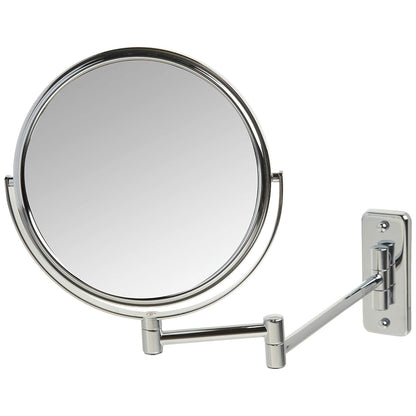 Two-Sided Wall-Mounted Makeup Mirror - Makeup Mirror with 5X Magnification & Wall-Mount Arm - 8-Inch Diameter Mirror with Chrome Finish Wall Mount - Model JP7506CF