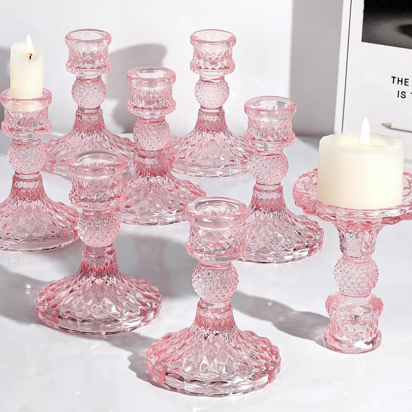 Candlestick Holders Set, 4" H Taper Candle Holders Bulk, 12Pcs Gold Glass Candle Holders for Wedding, Festival, Party & Windowsill Decor