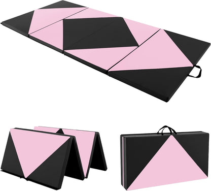 4'X8' Gymnastics Mat, 2" Thick Folding Tumbling Mat with Carrying Handles, Foldable Gym Mat with Hook and Loop Fastener, Cheer Mats for Kids Adults Home Exercise Aerobics Fitness
