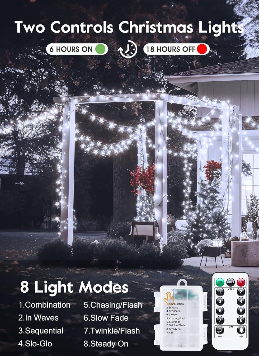 Outdoor Fairy Firecracker Lights Battery Operated, 5 Feet 60 Leds Twinkle String Lights with Remote, 2 Pack Starry Lights for DIY Wreath Wedding Party Bedroom Mason Jar Holiday Christmas, Pure White