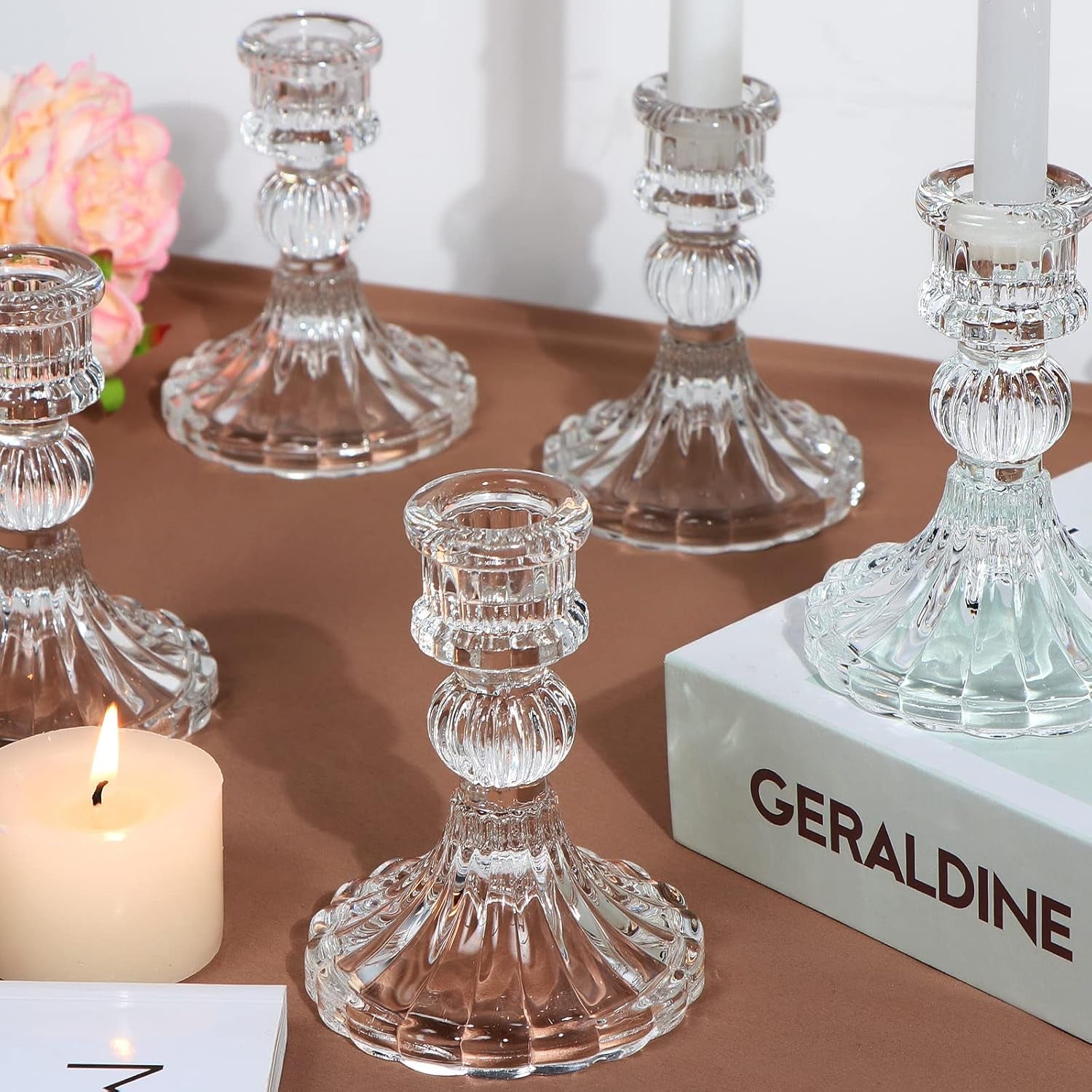 Candlestick Holders Set, 4" H Taper Candle Holders Bulk, 12Pcs Gold Glass Candle Holders for Wedding, Festival, Party & Windowsill Decor