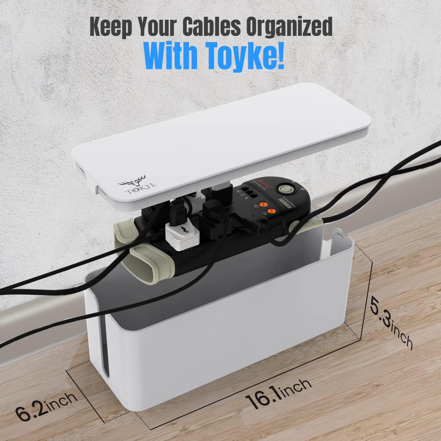 Large Cable Management Box, Cord Organizer to Hide Power Strip, Extension Cord, Surge Protector | Cord Hider Safe Box for Desk Organizers, Gaming PC, Computer, TV | White, Black Edition by ®