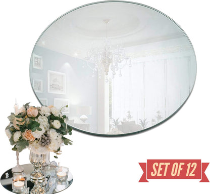 12 Inch round Mirror Plate, Set of 12-1.5Mm Thick Glass Plate Mirror Tiles W/Smooth Edges - Perfect Candle Wedding Centerpiece Table Decorations, Home Accent Wall Decor, & More - PARNOO