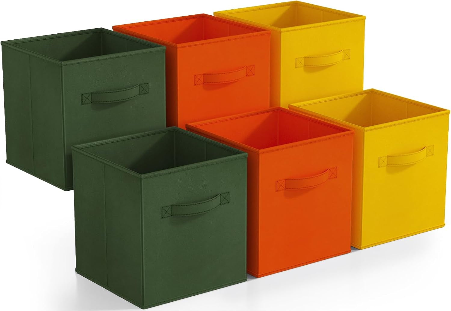 Storage Cubes - 11" Foldable Storage Bins with Handle for Nursery, Playroom, Closet Organizers and Storage - 6 Fabric Shelf Basket for Toys, Books, Clothes - Yellow Navy & Red Storage Bins