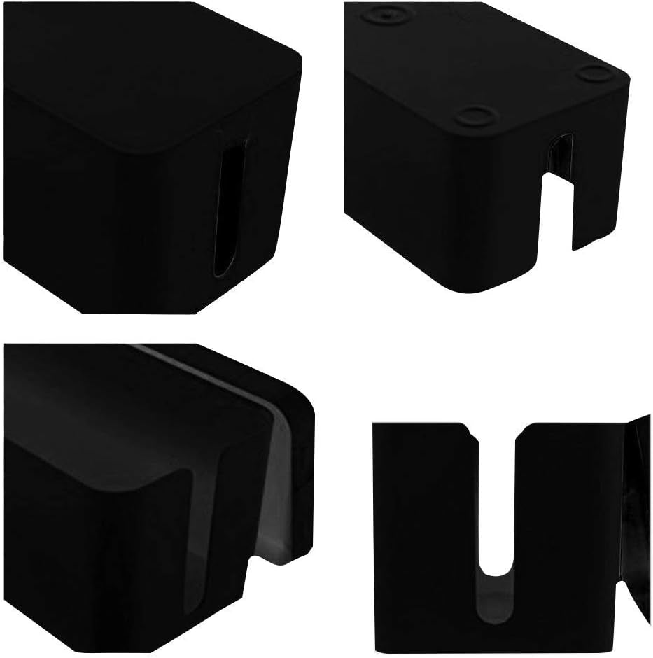 [Set of Three] Cable Management Boxes Organizer, Large Storage Wires Keeper Holder for Desk, TV, Computer, USB Hub, System to Cover and Hide & Power Strips & Cords (Black)