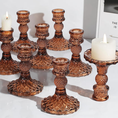 Candlestick Holders Set, 4" H Taper Candle Holders Bulk, 12Pcs Gold Glass Candle Holders for Wedding, Festival, Party & Windowsill Decor