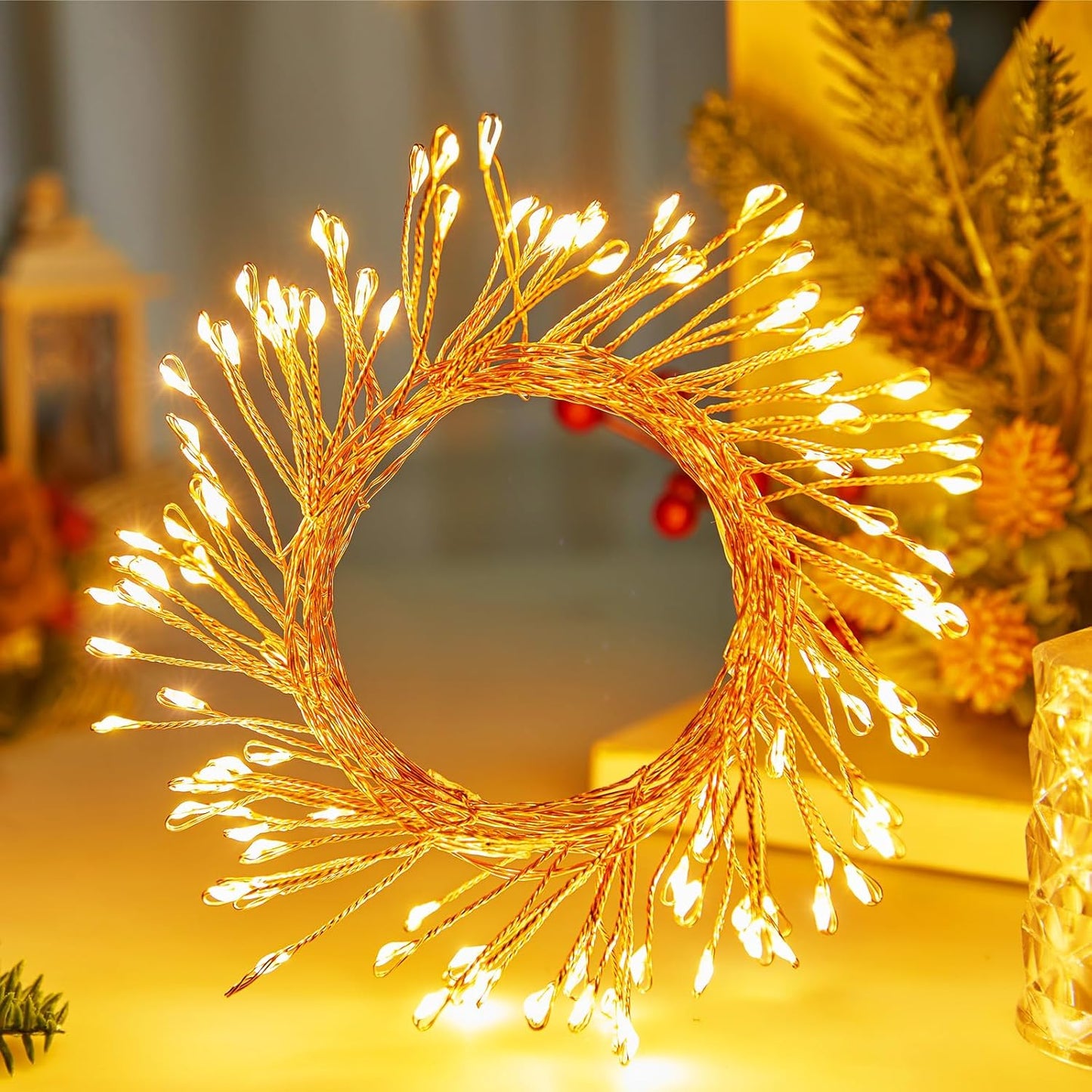 Outdoor Fairy Firecracker Lights Battery Operated, 5 Feet 60 Leds Twinkle String Lights with Remote, 2 Pack Starry Lights for DIY Wreath Wedding Party Bedroom Mason Jar Holiday Christmas, Pure White