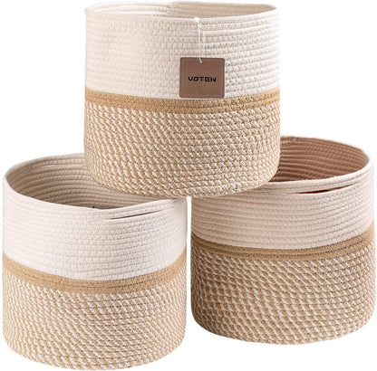 Woven Cotton Rope round 11X11X11'' Storage Cubes Baskets Bins Organizer, 3-Tone Gray, 3-Pack