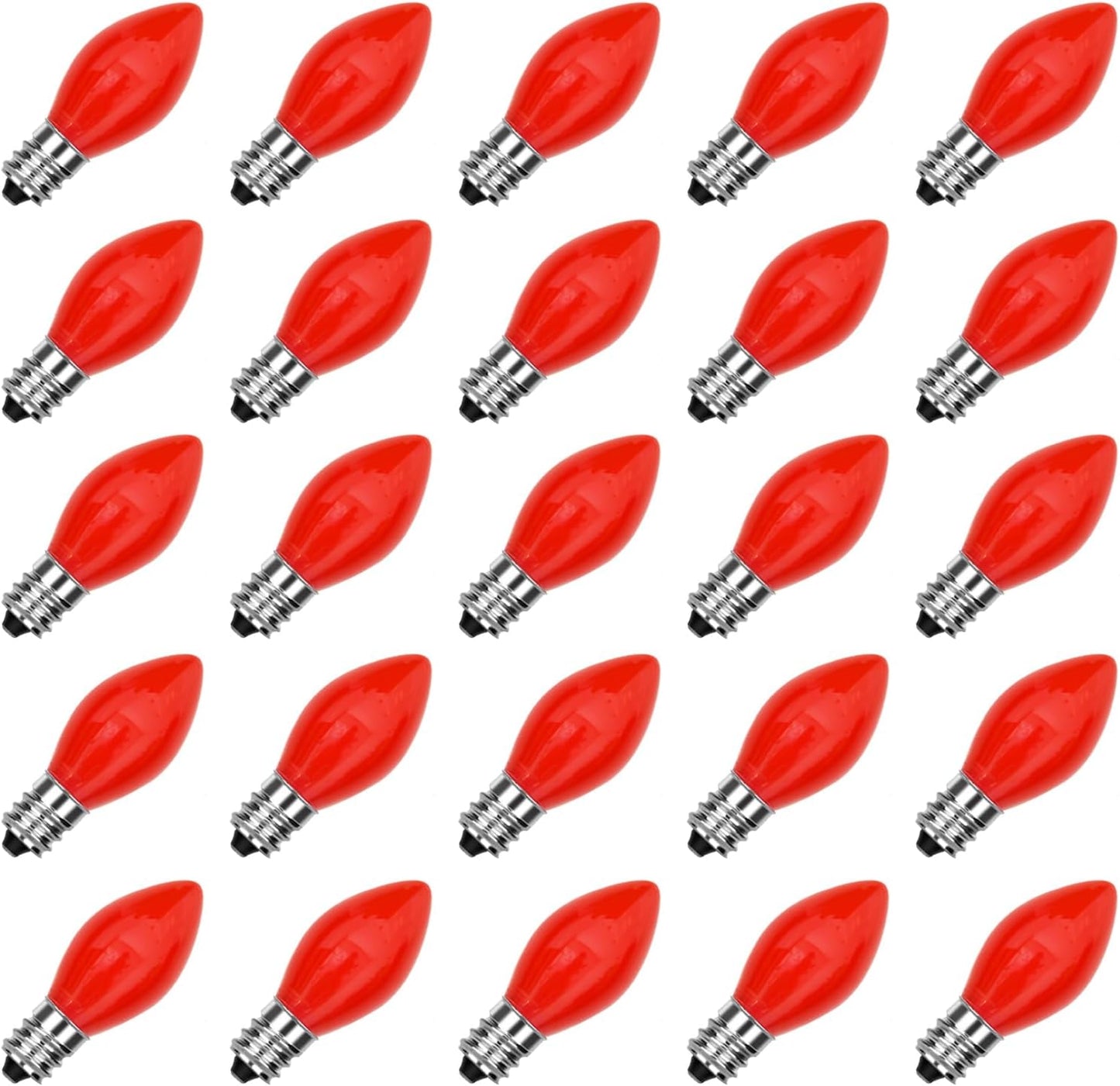 25 Pack C7 Multicolor Christmas Replacement Bulbs, Vintage Multicolor Ceramic Light Bulbs for C7 Christmas String Lights, E12/C7 Candelabra Base, 5 Watt