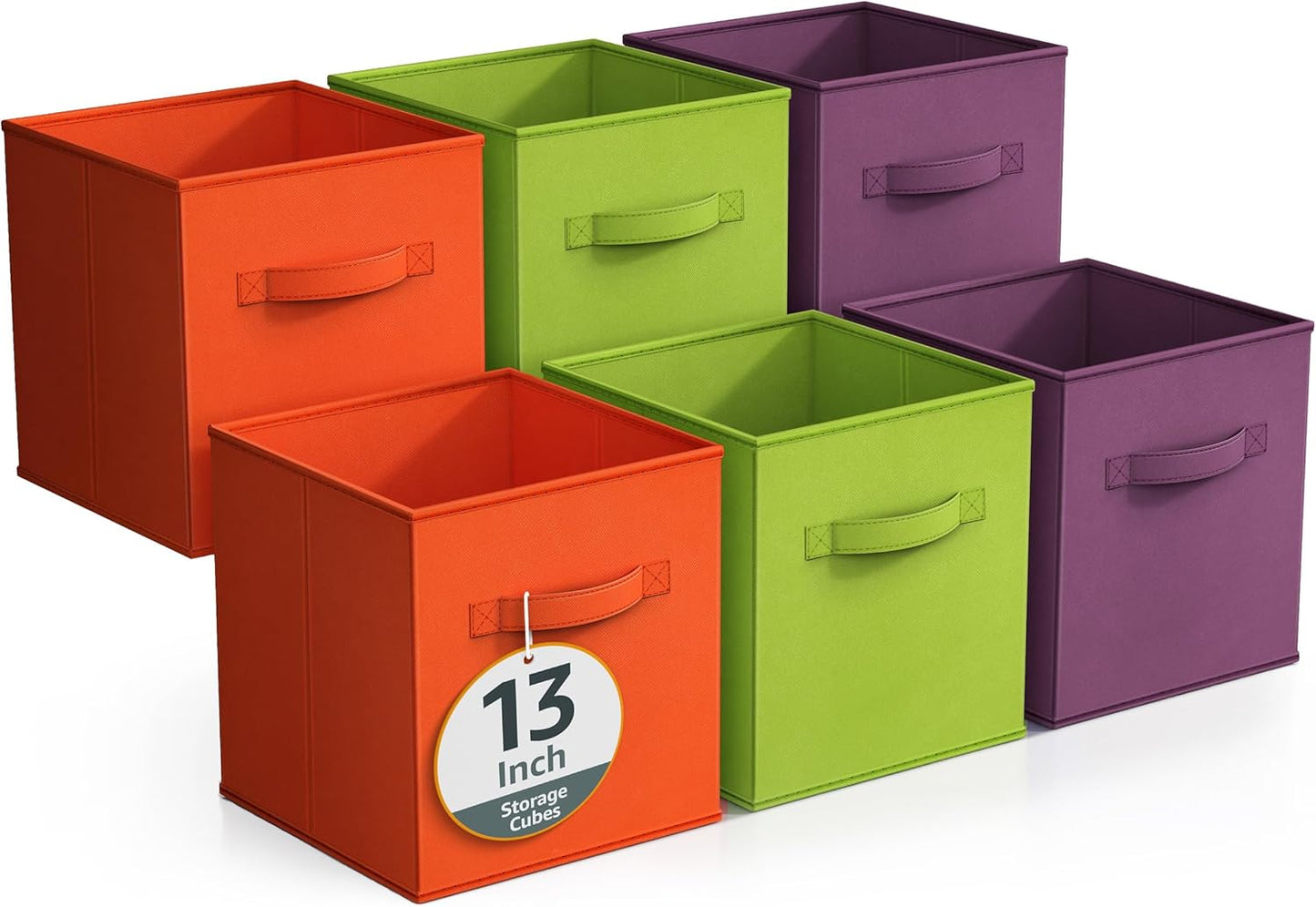 Storage Cubes - 11" Foldable Storage Bins with Handle for Nursery, Playroom, Closet Organizers and Storage - 6 Fabric Shelf Basket for Toys, Books, Clothes - Yellow Navy & Red Storage Bins