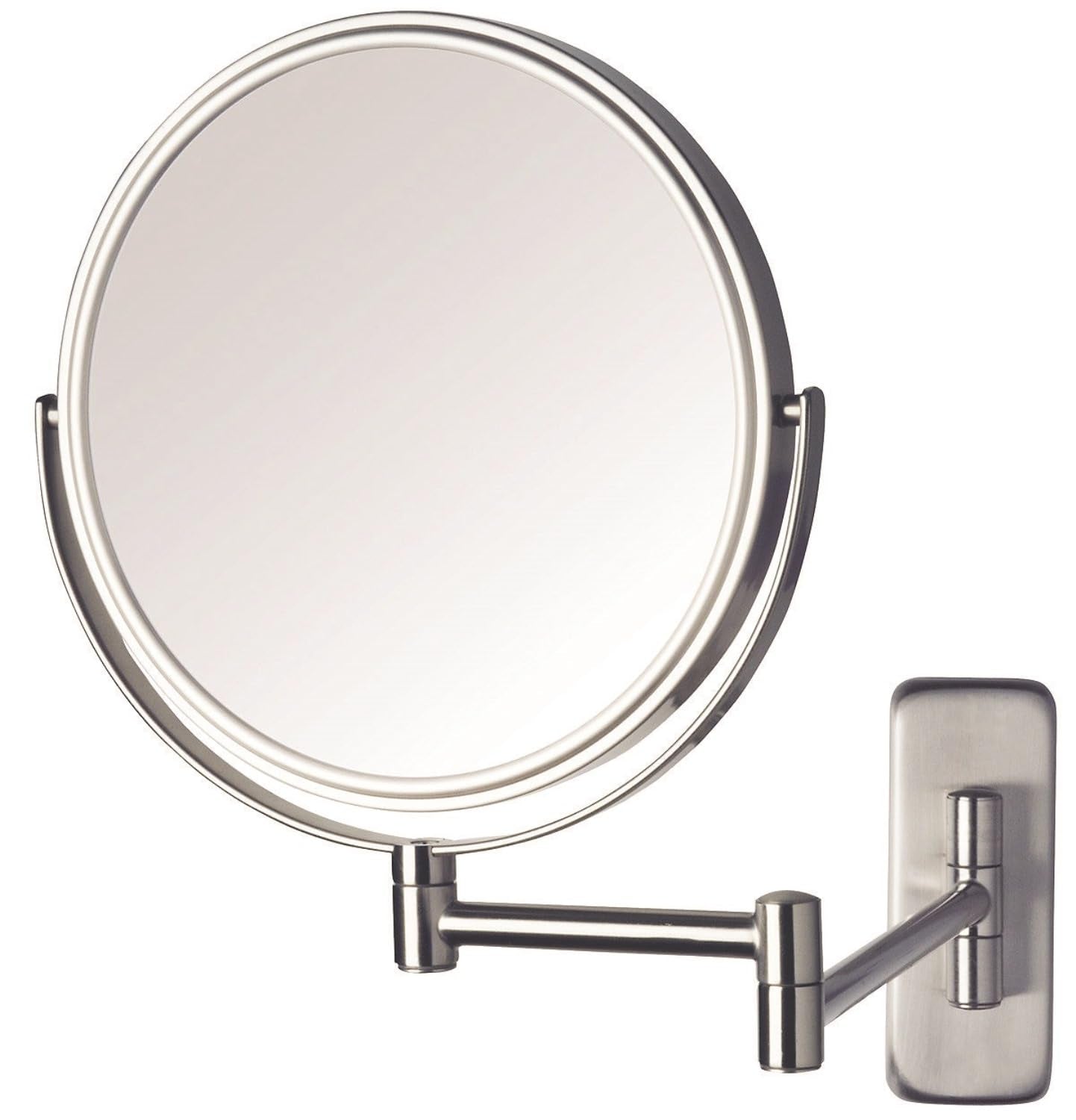 Two-Sided Wall-Mounted Makeup Mirror - Makeup Mirror with 5X Magnification & Wall-Mount Arm - 8-Inch Diameter Mirror with Chrome Finish Wall Mount - Model JP7506CF
