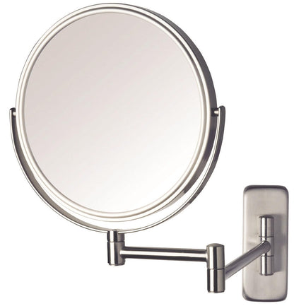 Two-Sided Wall-Mounted Makeup Mirror - Makeup Mirror with 5X Magnification & Wall-Mount Arm - 8-Inch Diameter Mirror with Chrome Finish Wall Mount - Model JP7506CF