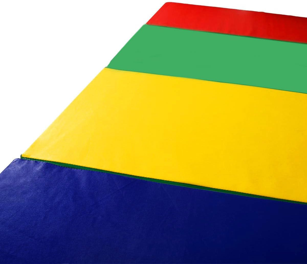 4'X10'X 2" Gymnastics Mat, 4-Panel Folding Aerobics Exercise Mat W/Hook & Loop Fastener, Carrying Handle, Portable Tumbling Mat for Stretching Yoga Cheerleading Martial Arts