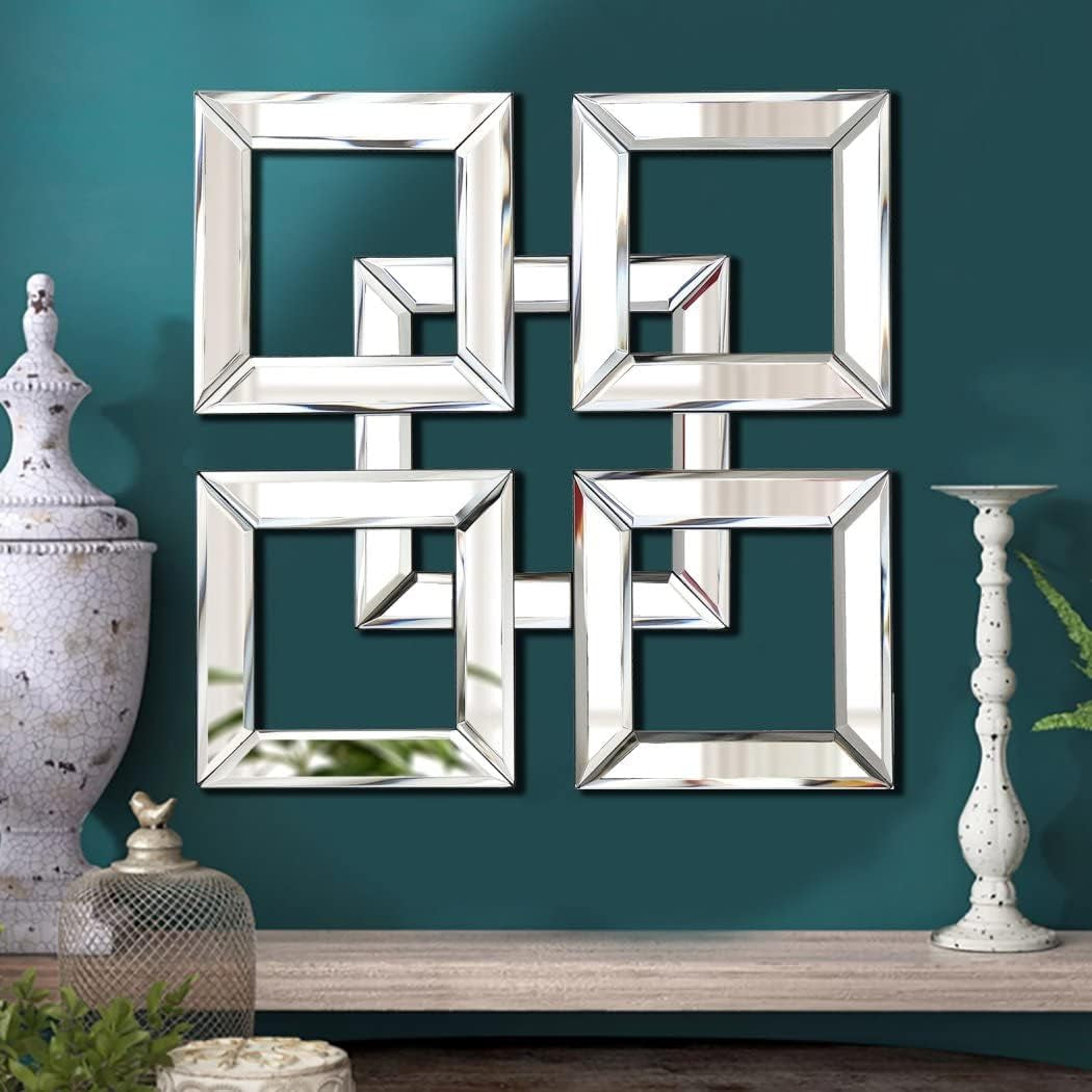 Decor Mirror Size 12X12 Inches Square Mirrored Silver Wall Decorative Mirror with Beveled Edge Modern Fashionable Wall-Mounted Mirrors