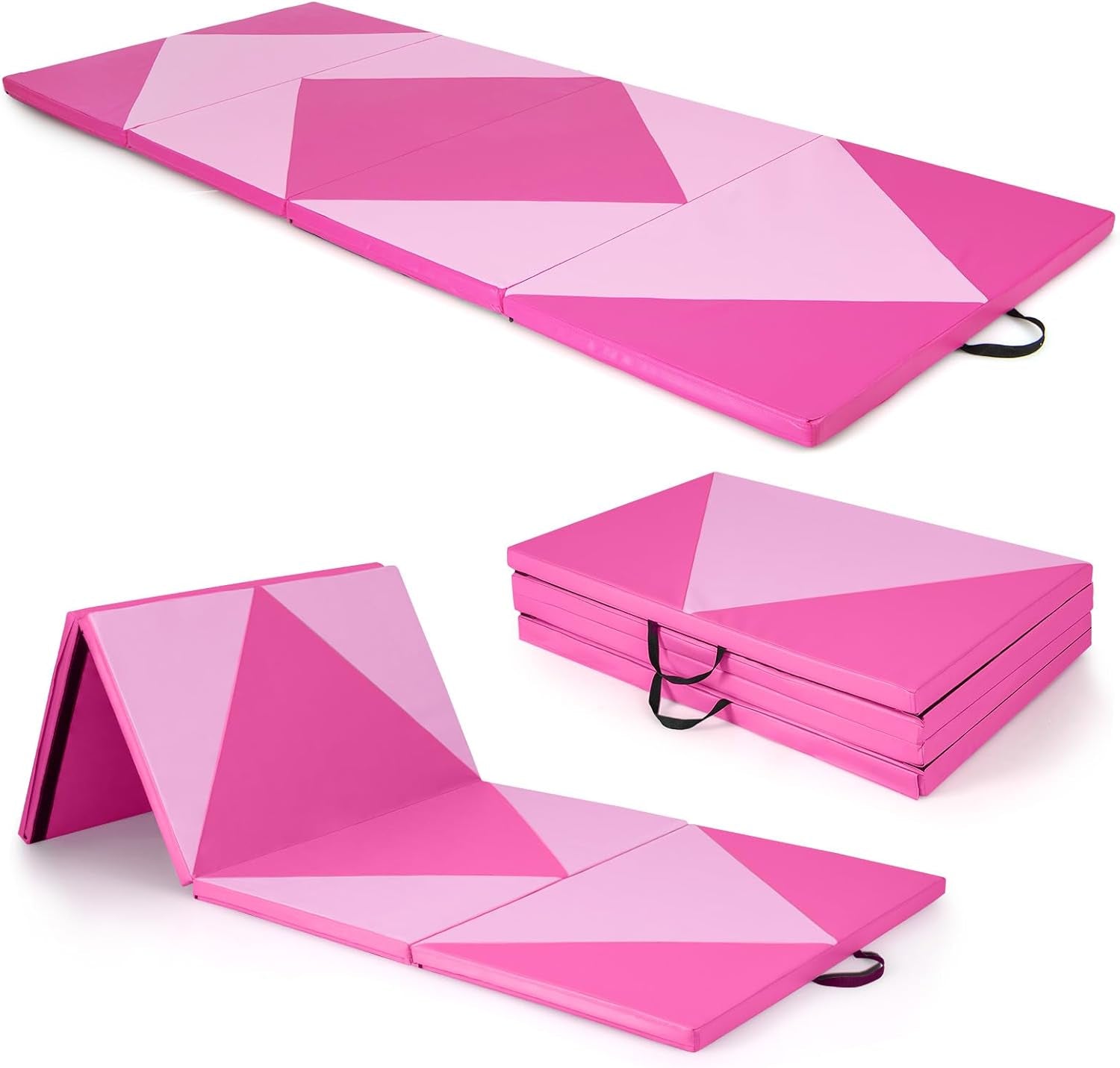 4'X10'X 2" Gymnastics Mat, 4-Panel Folding Aerobics Exercise Mat W/Hook & Loop Fastener, Carrying Handle, Portable Tumbling Mat for Stretching Yoga Cheerleading Martial Arts