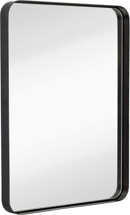 22X30 Inch Metal Bronze Frame Mirror for Bathroom | Brushed Rectangular Rounded Corner Vanity | 2" Deep Set Design Large Wall Mirrors Decorative | Hangs Horizontal and Vertical