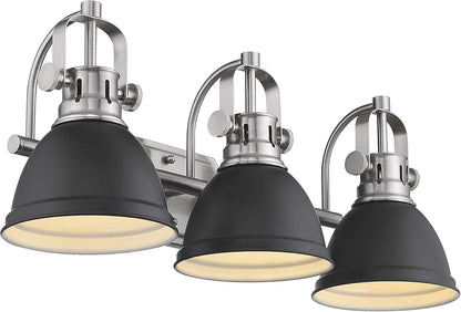 3-Light Bathroom Vanity Light Fixture, Black Finish with Metal Shade, 4054H-A