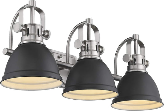 3-Light Bathroom Vanity Light Fixture, Black Finish with Metal Shade, 4054H-A