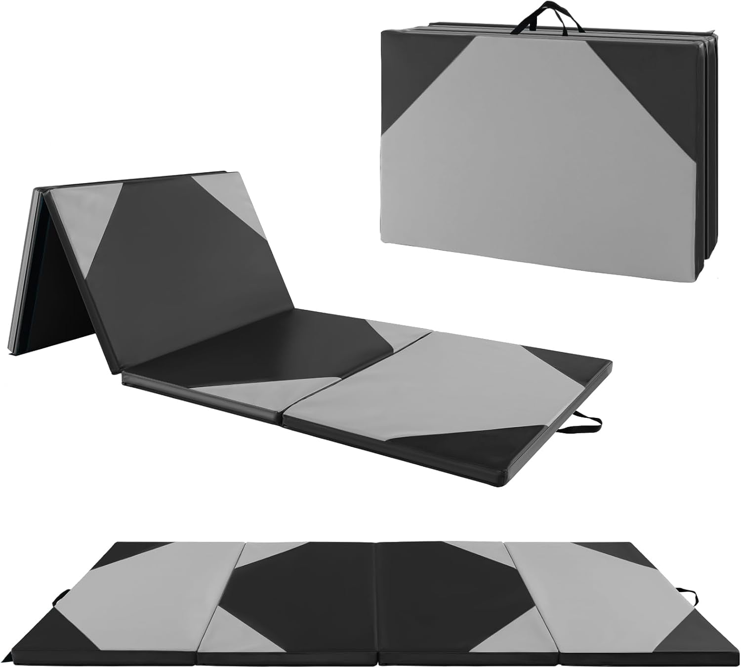 4'X10'X 2" Gymnastics Mat, 4-Panel Folding Aerobics Exercise Mat W/Hook & Loop Fastener, Carrying Handle, Portable Tumbling Mat for Stretching Yoga Cheerleading Martial Arts