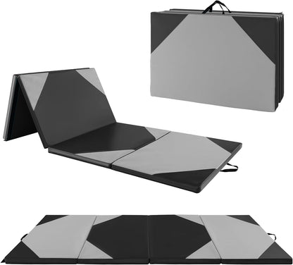 4'X10'X 2" Gymnastics Mat, 4-Panel Folding Aerobics Exercise Mat W/Hook & Loop Fastener, Carrying Handle, Portable Tumbling Mat for Stretching Yoga Cheerleading Martial Arts
