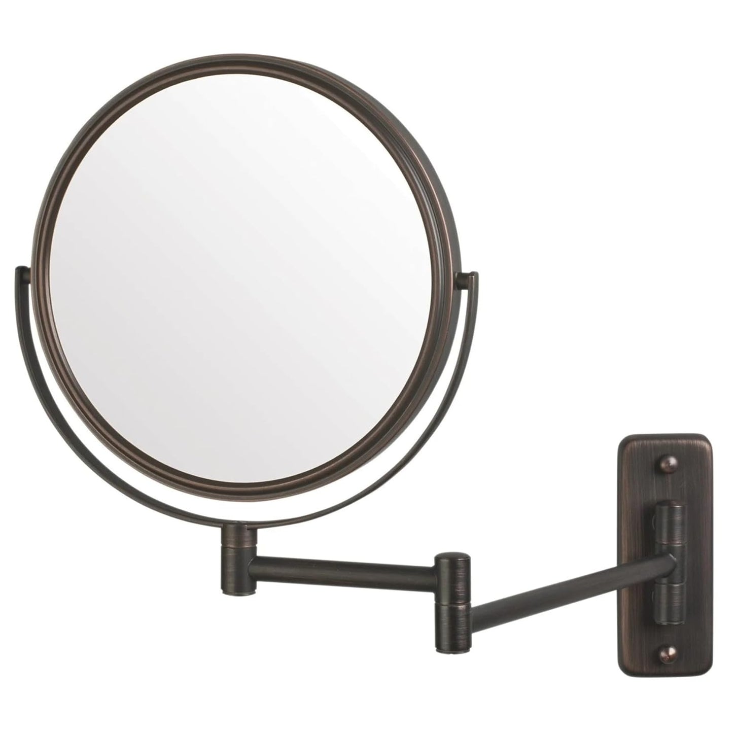 Two-Sided Wall-Mounted Makeup Mirror - Makeup Mirror with 5X Magnification & Wall-Mount Arm - 8-Inch Diameter Mirror with Chrome Finish Wall Mount - Model JP7506CF