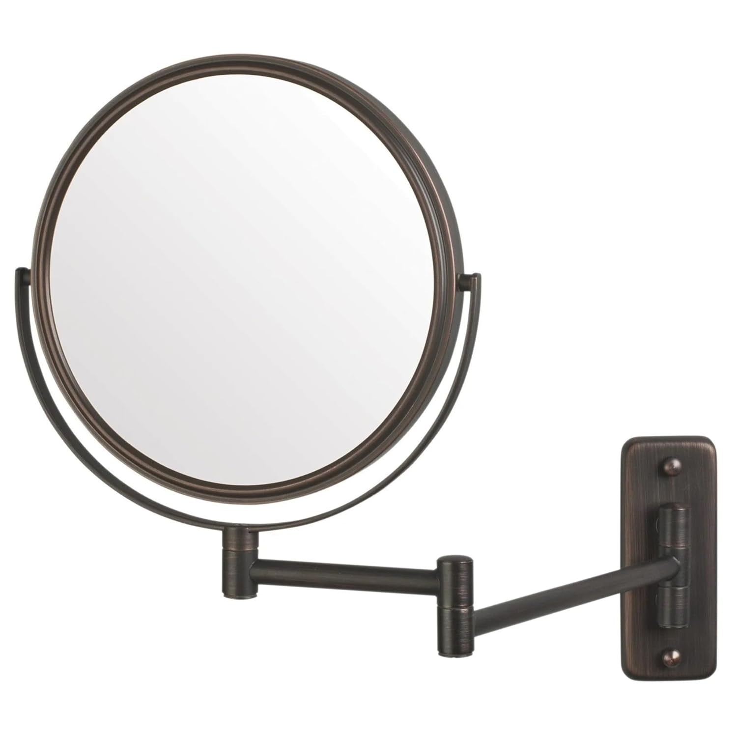 Two-Sided Wall-Mounted Makeup Mirror - Makeup Mirror with 5X Magnification & Wall-Mount Arm - 8-Inch Diameter Mirror with Chrome Finish Wall Mount - Model JP7506CF