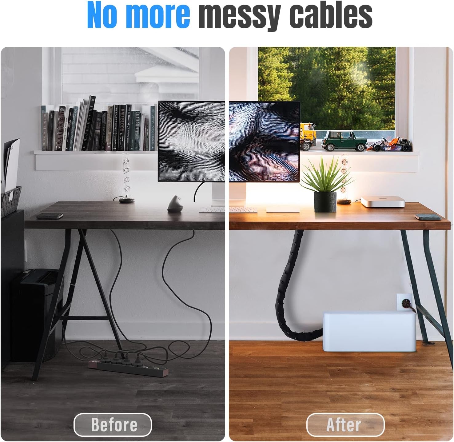 Large Cable Management Box, Cord Organizer to Hide Power Strip, Extension Cord, Surge Protector | Cord Hider Safe Box for Desk Organizers, Gaming PC, Computer, TV | White, Black Edition by ®