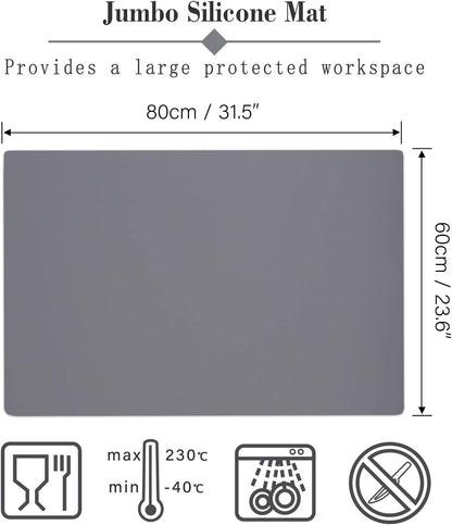 Silicone Mat Dark Gray 31.5" X 23.6" X 0.07", Large Crafts Sheet, Desk Work Pad, Countertop Protector, Heat Resistant Table Placemat, Resin Casting Molds, Nonstick