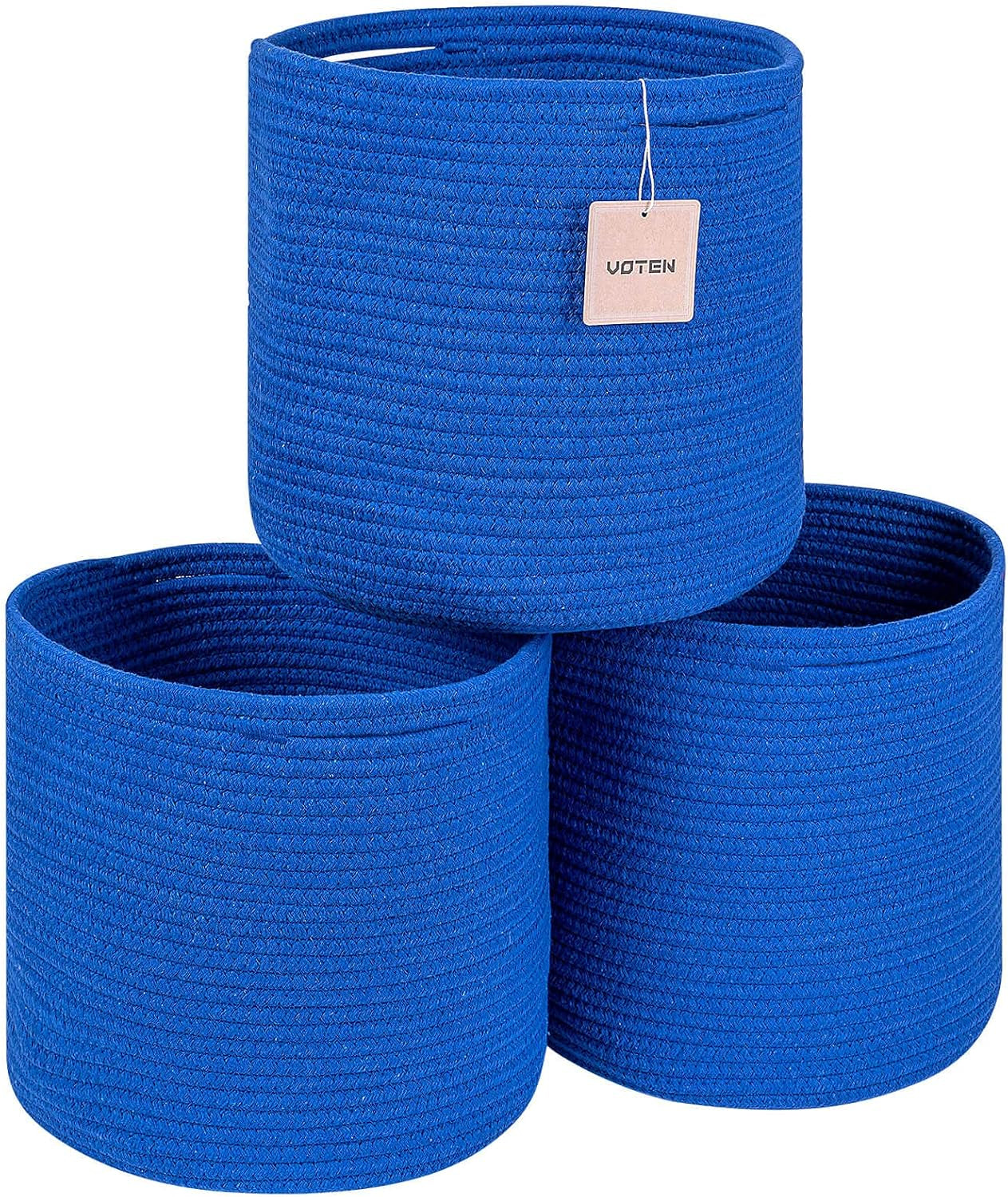 Woven Cotton Rope round 11X11X11'' Storage Cubes Baskets Bins Organizer, 3-Tone Gray, 3-Pack