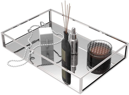 Clear Trays for Organizing,Gold Mirror Tray for Room Decor,Exquisite Perfume Tray,Makeup,Jewelry,Vanity,Dresser Top Perfume Organizer,Clear Rectangle Container and Storage Organizer for Bathroom