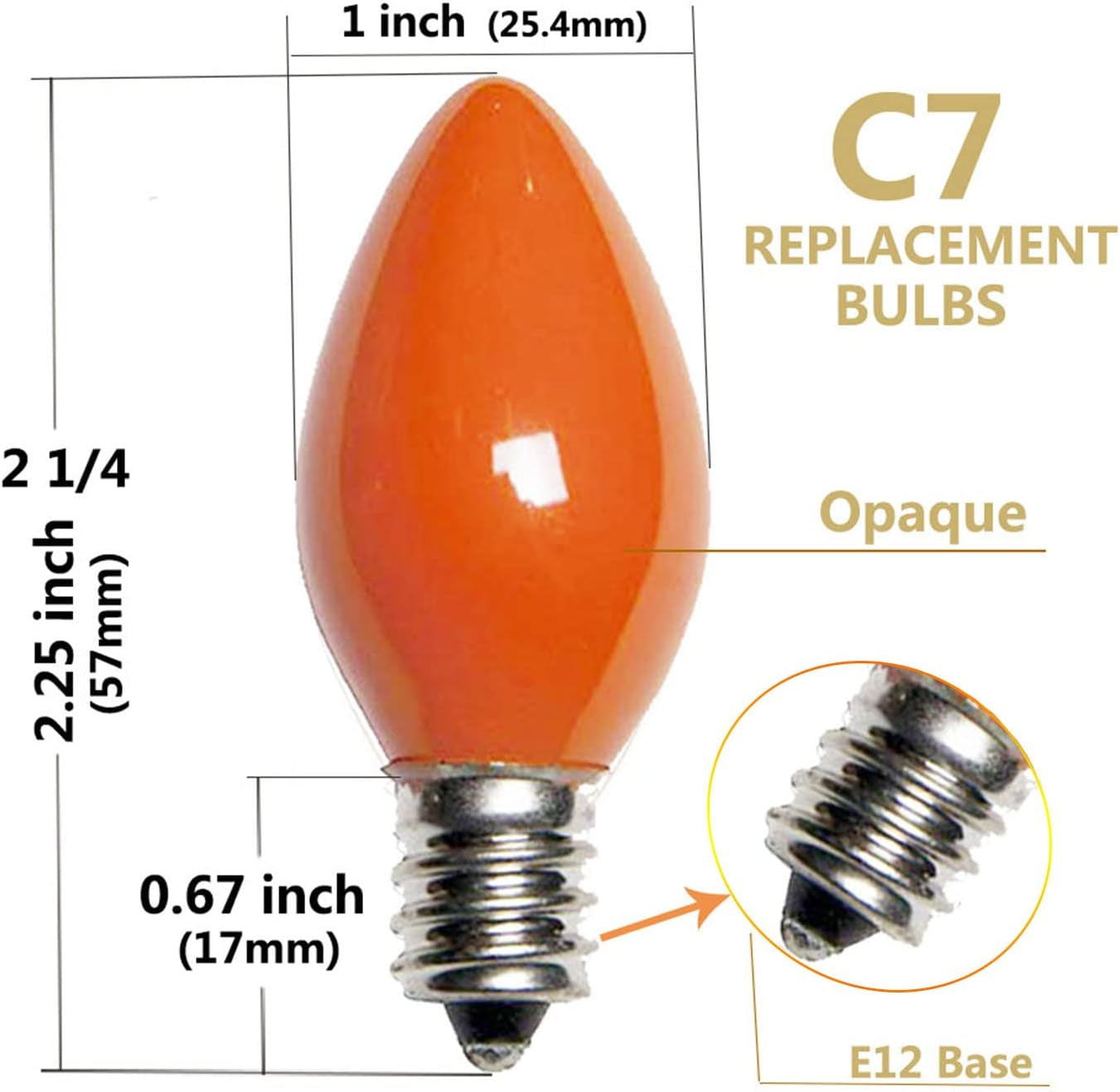 25 Pack C7 Multicolor Christmas Replacement Bulbs, Vintage Multicolor Ceramic Light Bulbs for C7 Christmas String Lights, E12/C7 Candelabra Base, 5 Watt