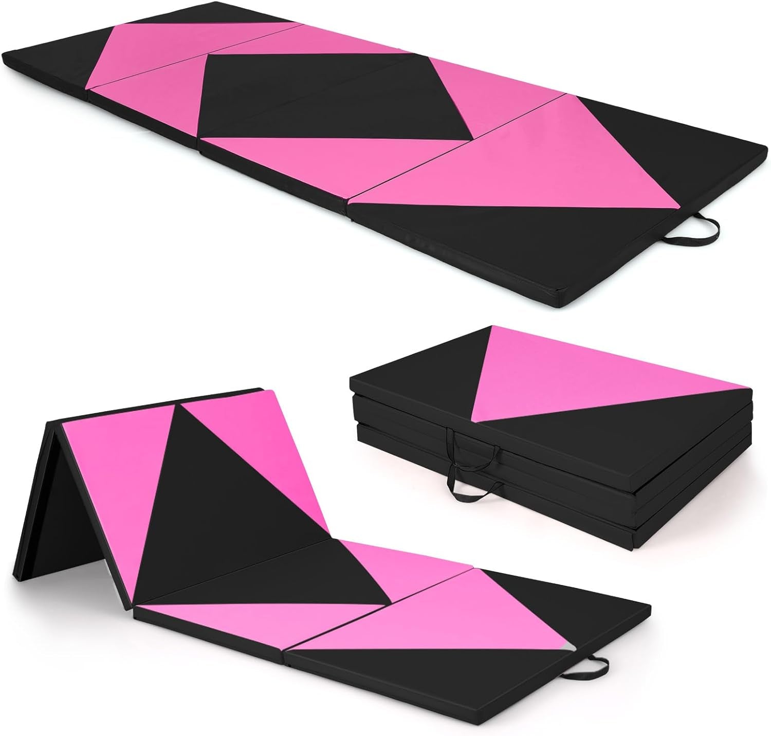 4'X10'X 2" Gymnastics Mat, 4-Panel Folding Aerobics Exercise Mat W/Hook & Loop Fastener, Carrying Handle, Portable Tumbling Mat for Stretching Yoga Cheerleading Martial Arts