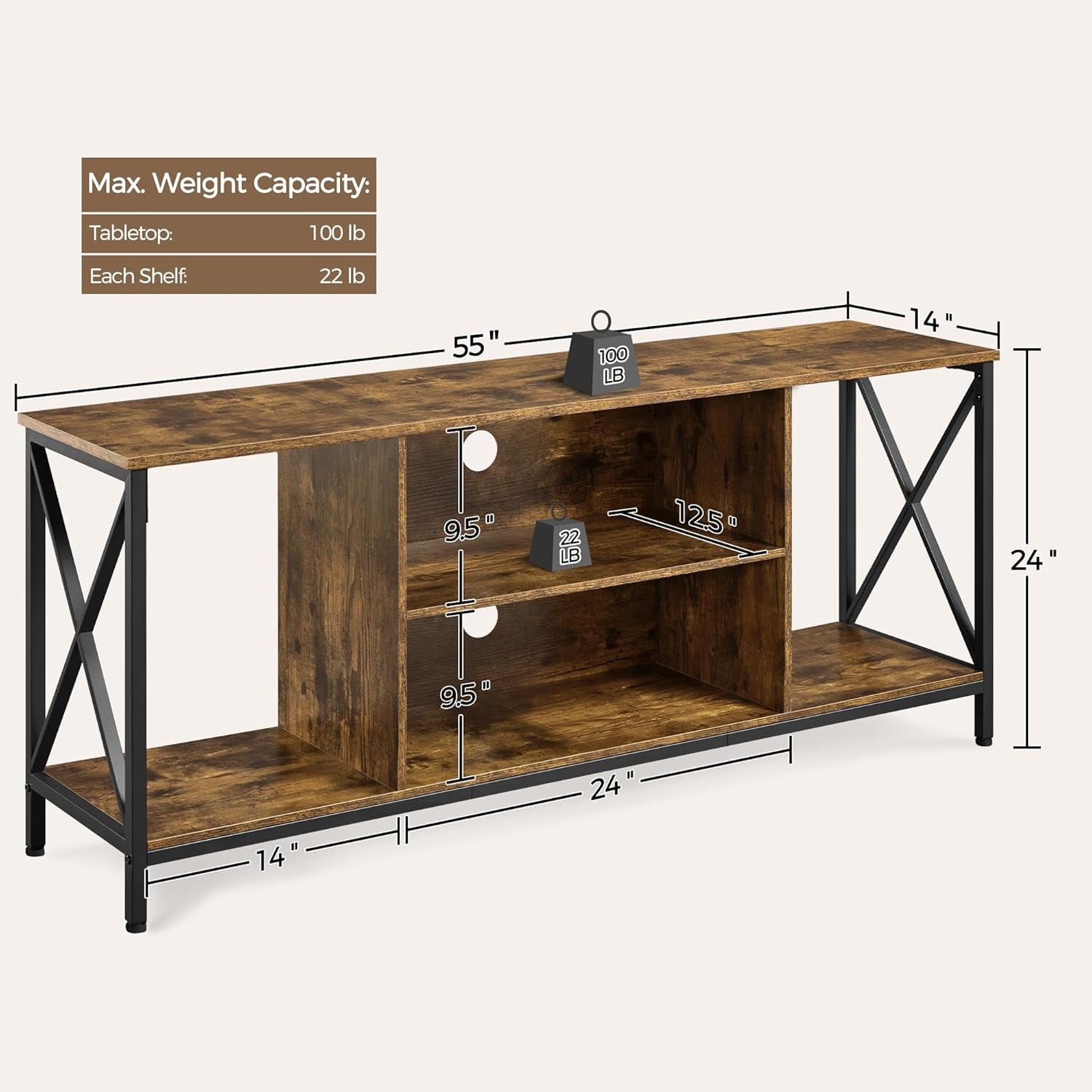 TV Stand for Tvs up to 65 Inches, Console Table with Shelves, Farmhouse Media Entertainment Center for Living Room, Rustic Brown