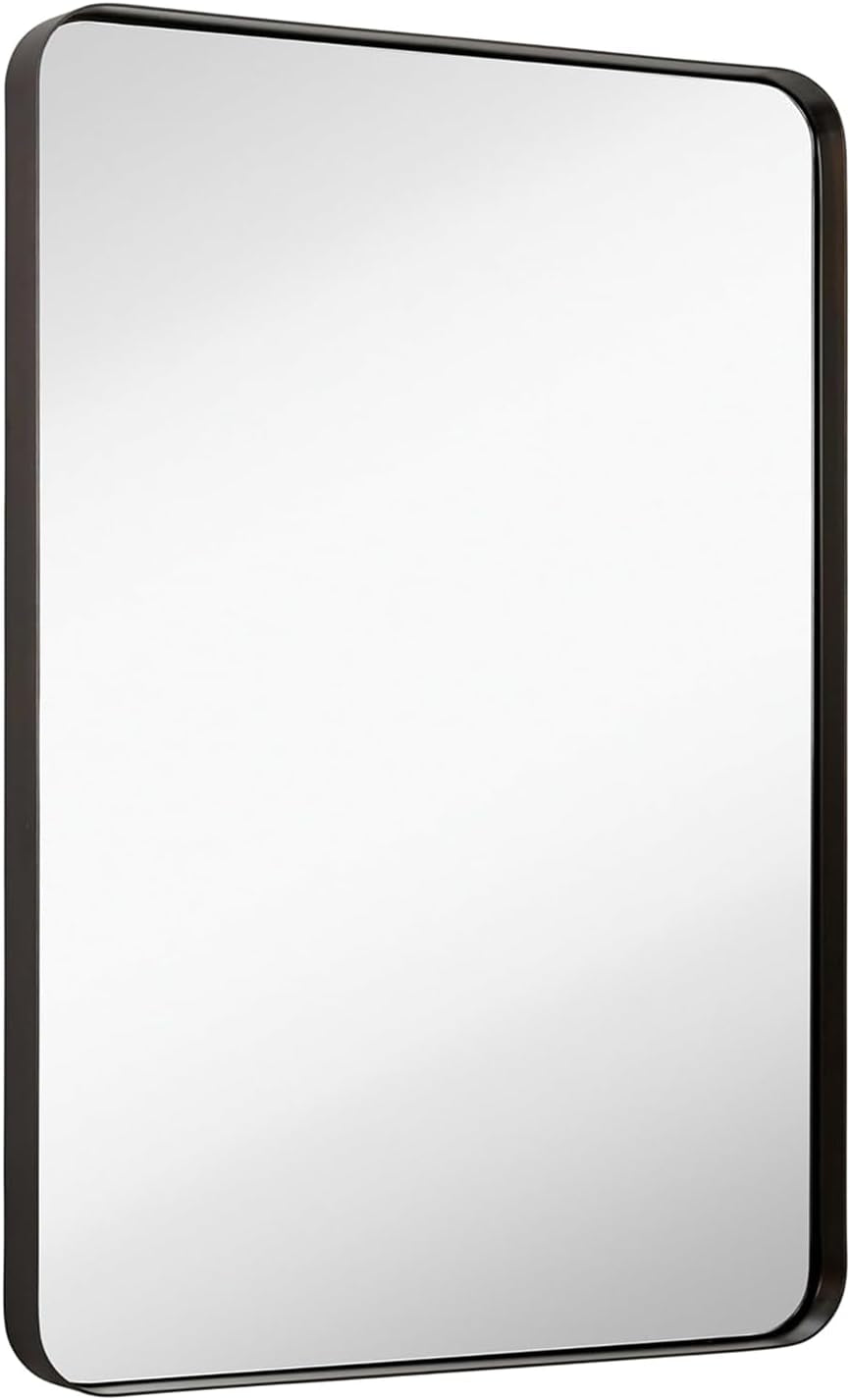 22X30 Inch Metal Bronze Frame Mirror for Bathroom | Brushed Rectangular Rounded Corner Vanity | 2" Deep Set Design Large Wall Mirrors Decorative | Hangs Horizontal and Vertical